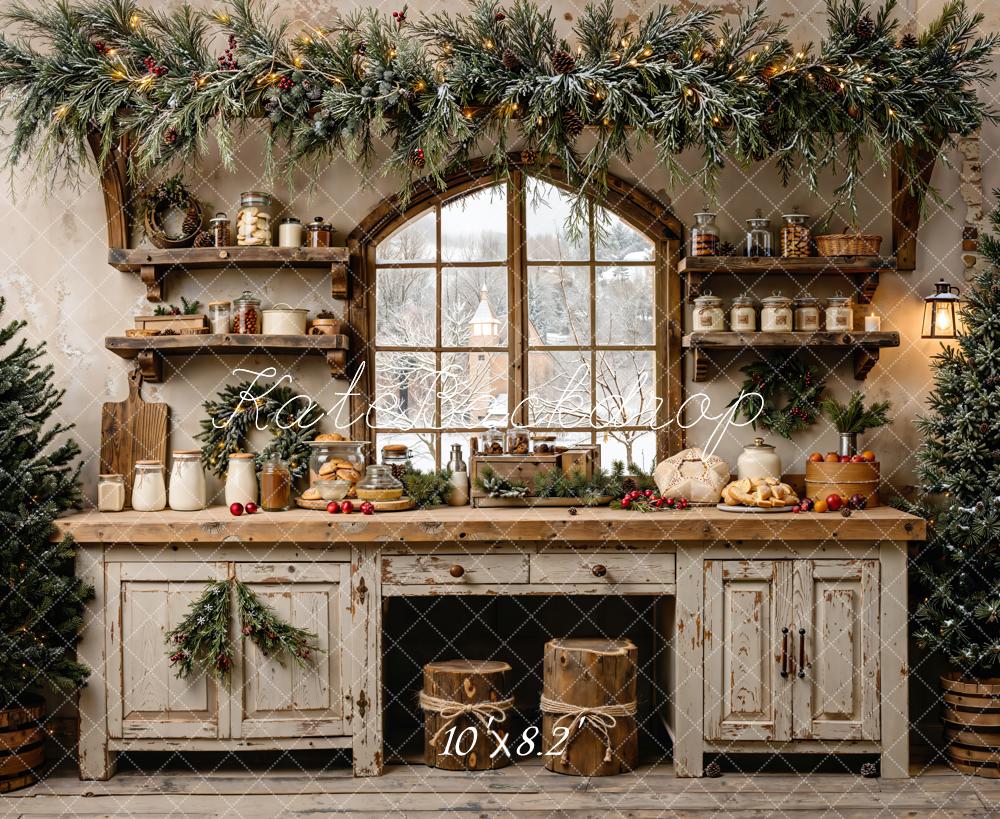 Kate Christmas Kitchen Rustic Decor Fleece Backdrop Designed by Emetselch -UK