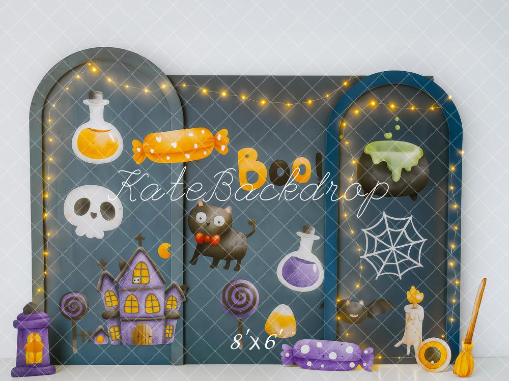 Kate Halloween Candy Cat Cauldron Backdrop Designed by Patty Robert -UK