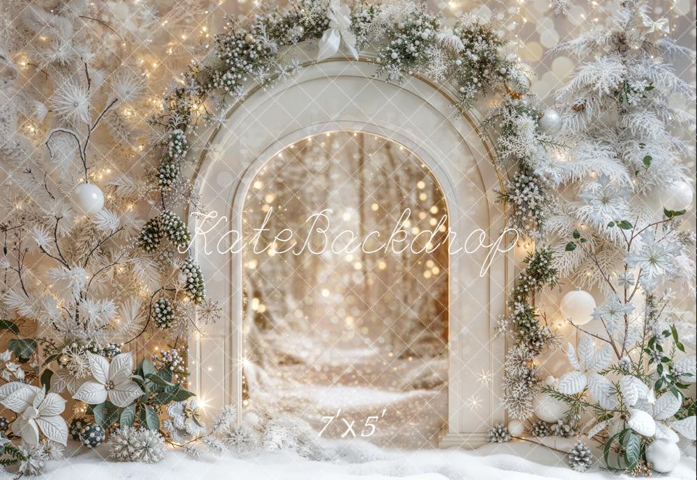 Kate Winter Arch Frosted Trees Bokeh Lights Backdrop Designed by Emetselch
