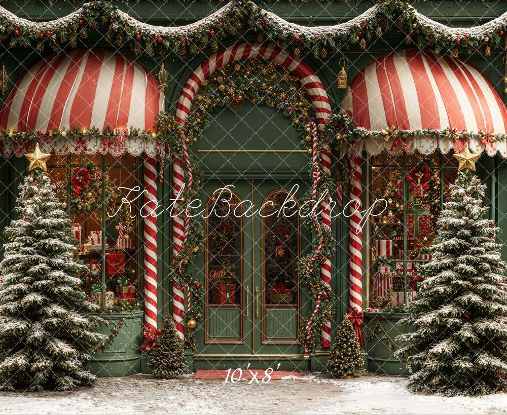 Kate Christmas Shop Front Snowy Trees Fleece Backdrop Designed by Emetselch -UK