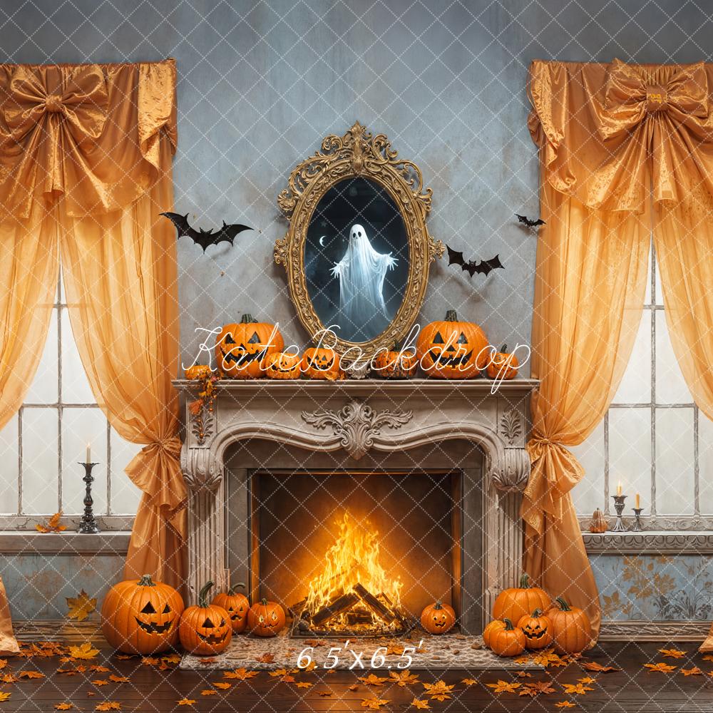 Kate Halloween Fireplace Pumpkins Ghost Backdrop Designed by Emetselch -UK