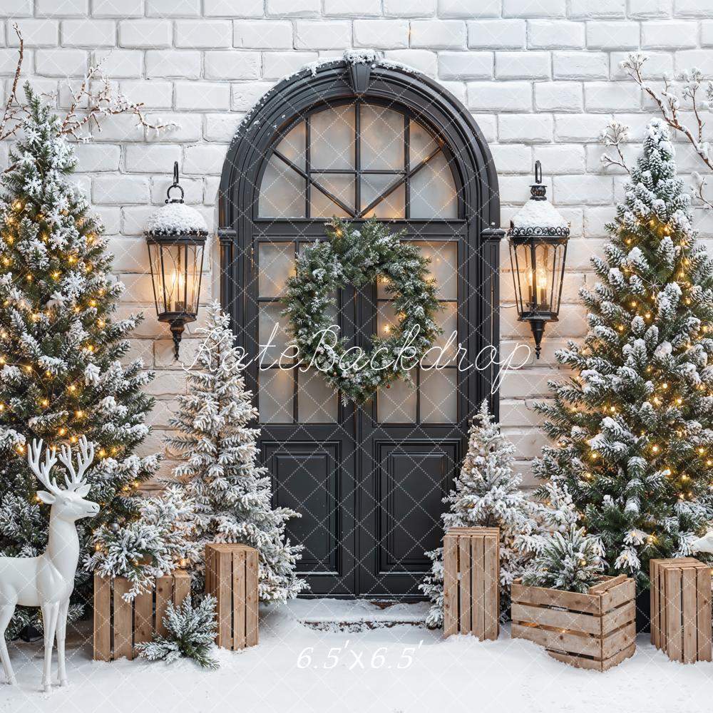 Kate Christmas Snowy Trees Black Door Backdrop Designed by Emetselch -UK