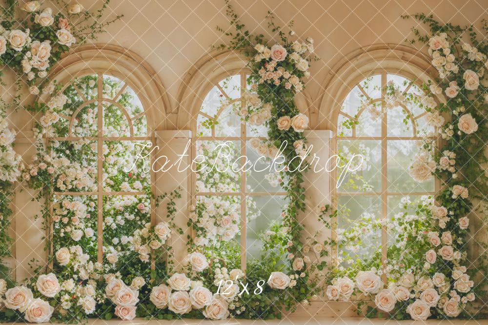 Kate Spring Cream Roses Arch Windows Backdrop Designed by Emetselch