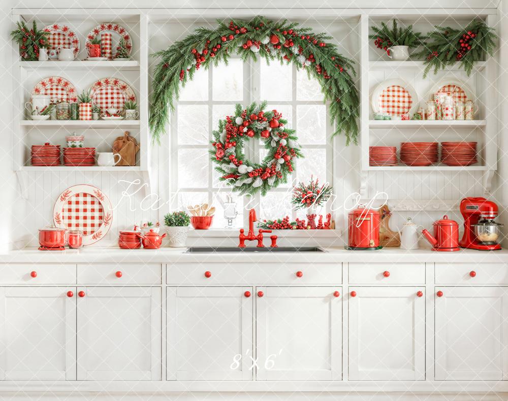 Kate Christmas Kitchen Window Garland Fleece Backdrop Designed by Emetselch