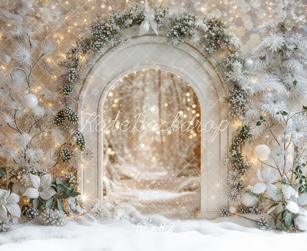 Kate Winter Arch Frosted Trees Bokeh Lights Backdrop Designed by Emetselch