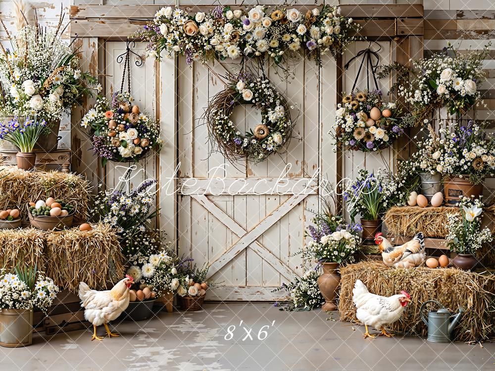 Kate Easter Rustic Barn Hay Chickens Backdrop Designed by Emetselch -UK