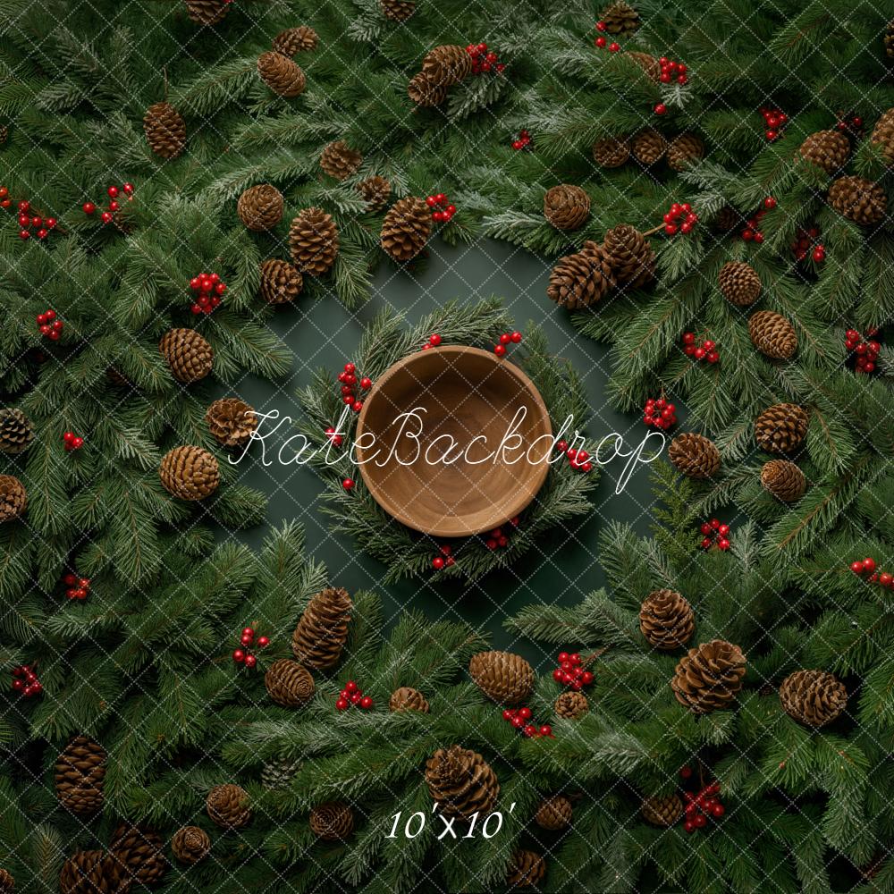 Kate Christmas Wreath Pinecones Bowl Backdrop Designed by Chain Photography