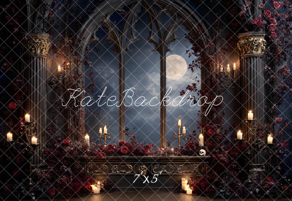 Kate Gothic Castle Window Candles Roses Backdrop Designed by Ashley Paul