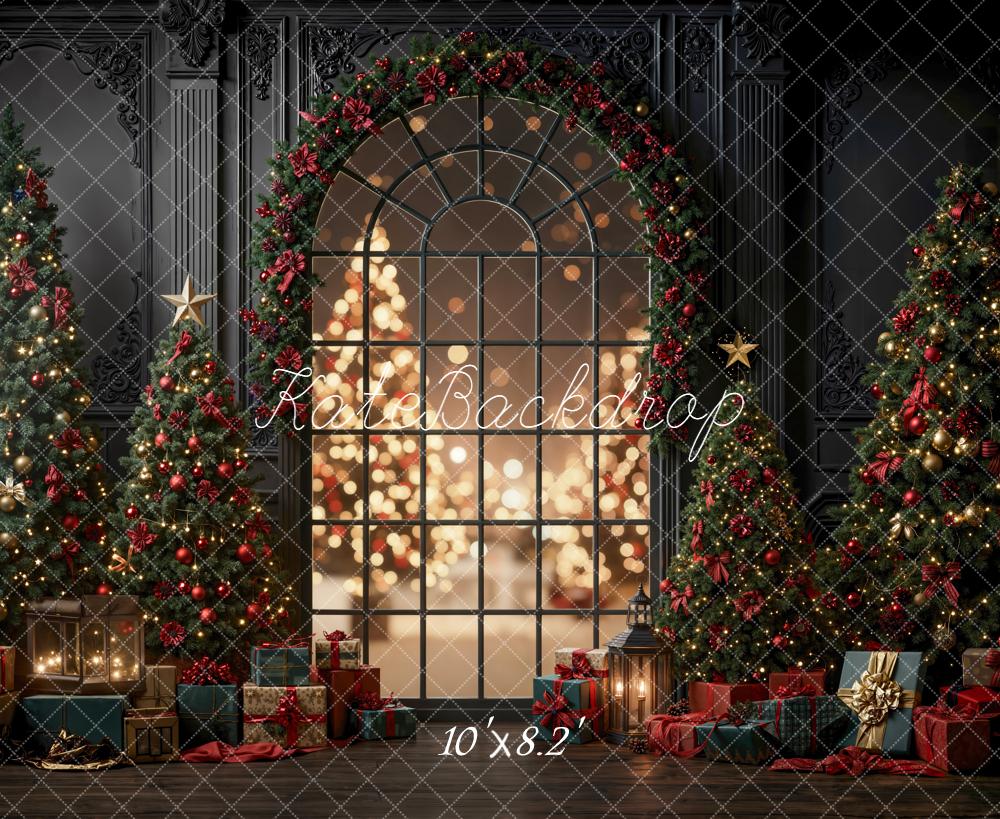 Kate Christmas Trees Garland Window Bokeh Fleece Backdrop Designed by Emetselch -UK