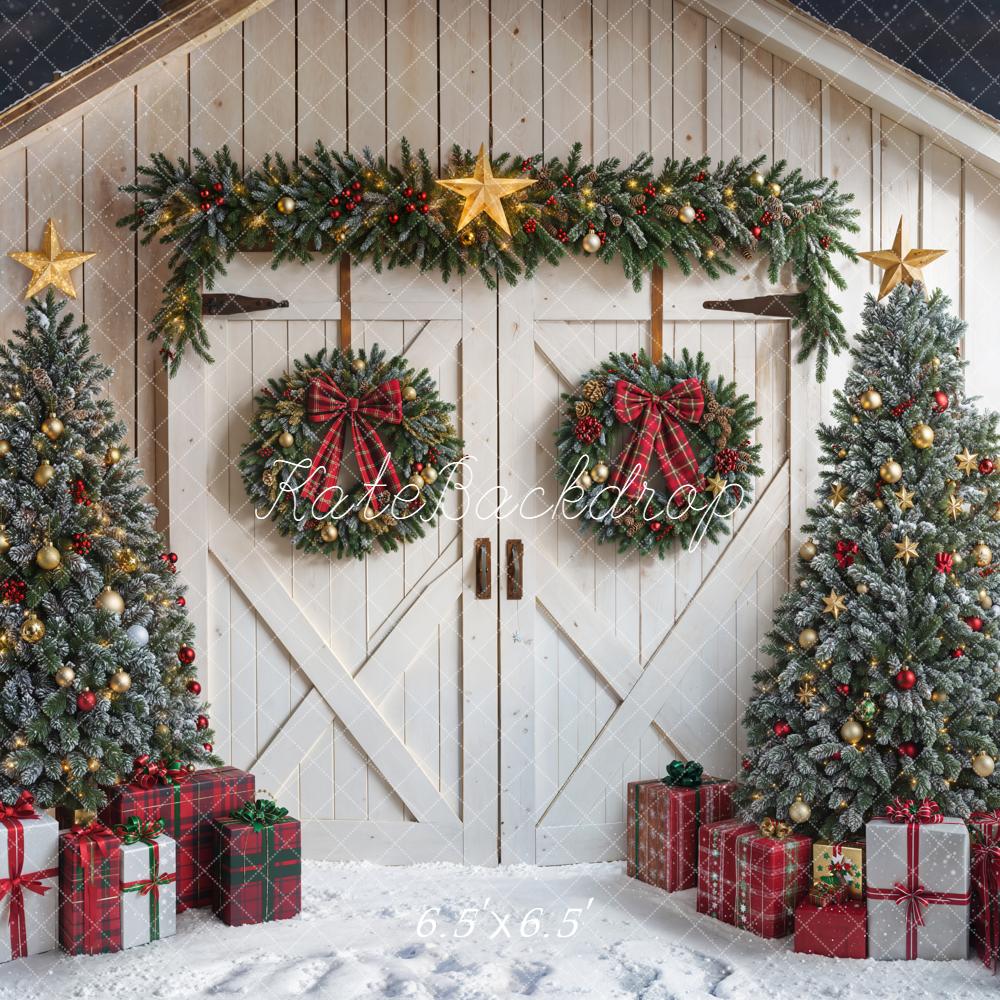 Kate Christmas Trees Wreaths Barn Door Backdrop Designed by Emetselch -UK