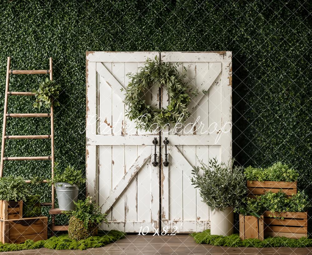 Kate Rustic White Door Wooden Ladder Greenery Backdrop Designed by Emetselch
