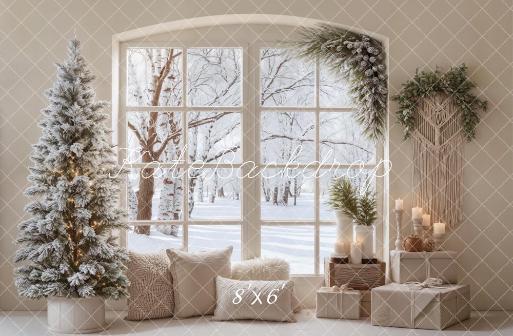 Kate Christmas Snowy Tree Window Decor Fleece Backdrop Designed by Emetselch -UK