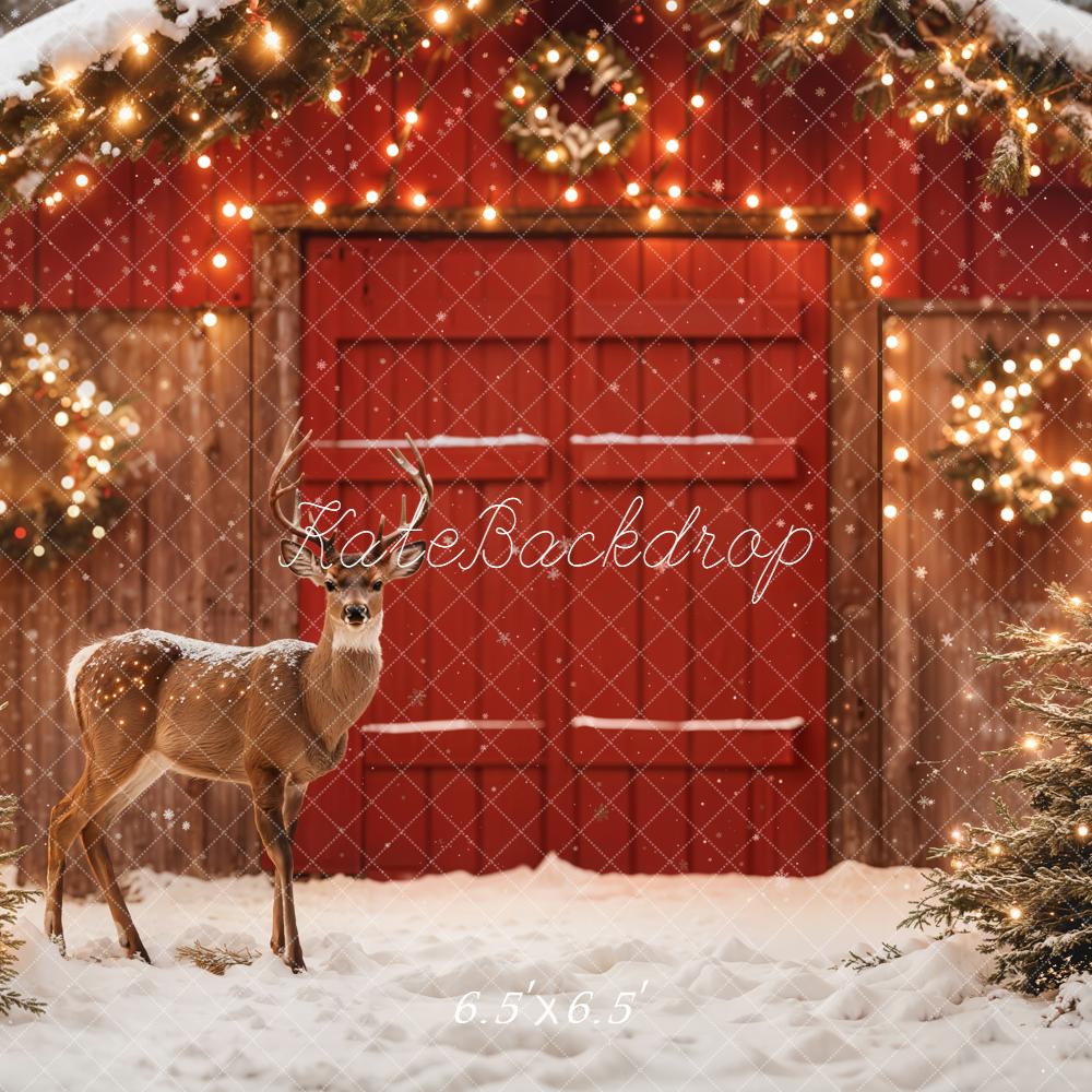 Kate Christmas Deer Red Barn Backdrop Designed by Emetselch -UK