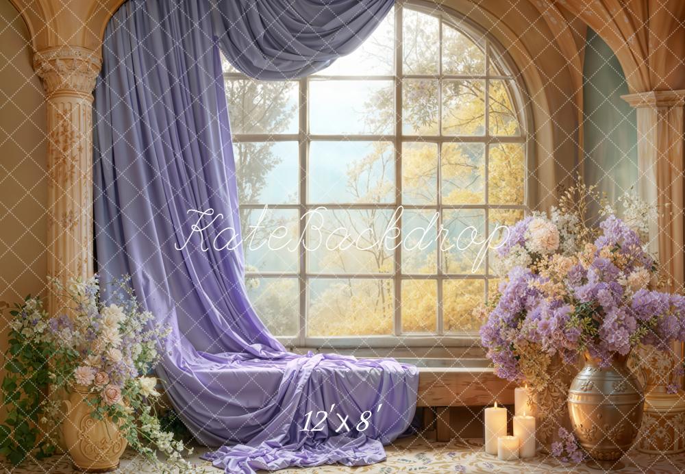 Kate Lavender Curtain Window Floral Candles Backdrop Designed by Emetselch -UK