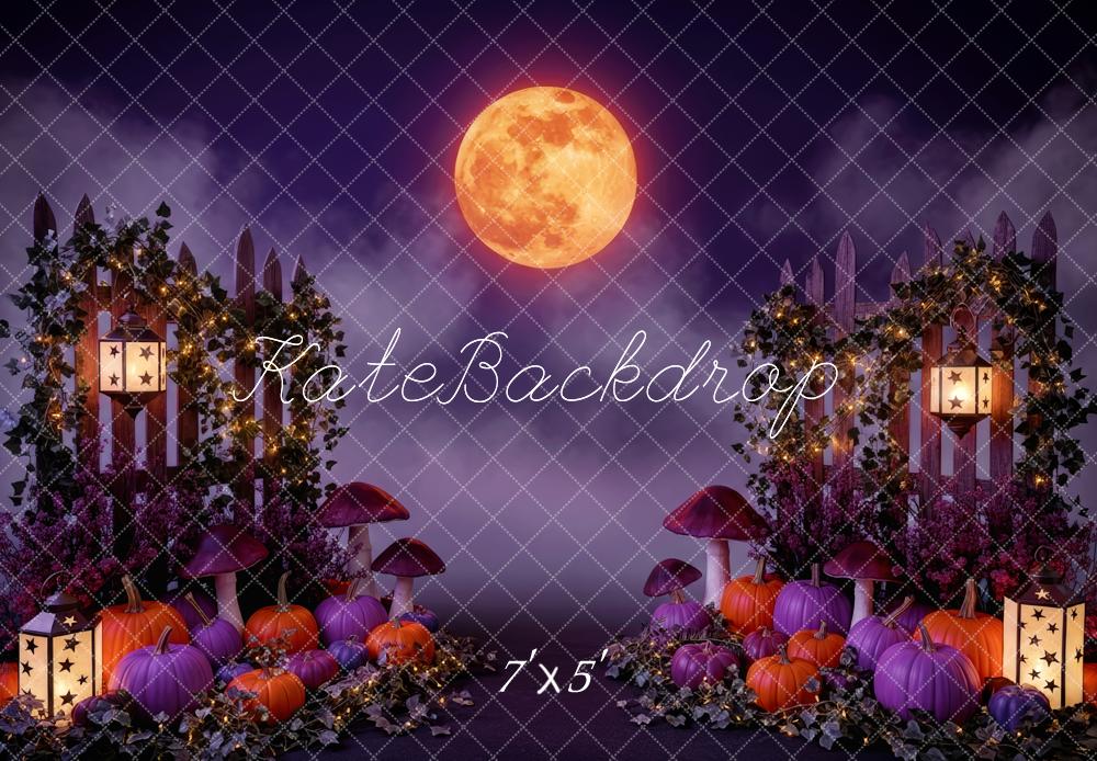 Kate Purple Halloween Pumpkins Lanterns Moon Backdrop Designed by Patty Robert
