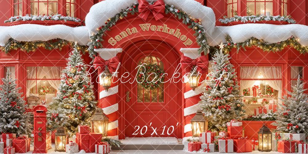 Kate Christmas Santa Workshop Snowy Trees Gifts Backdrop Designed by Emetselch -UK