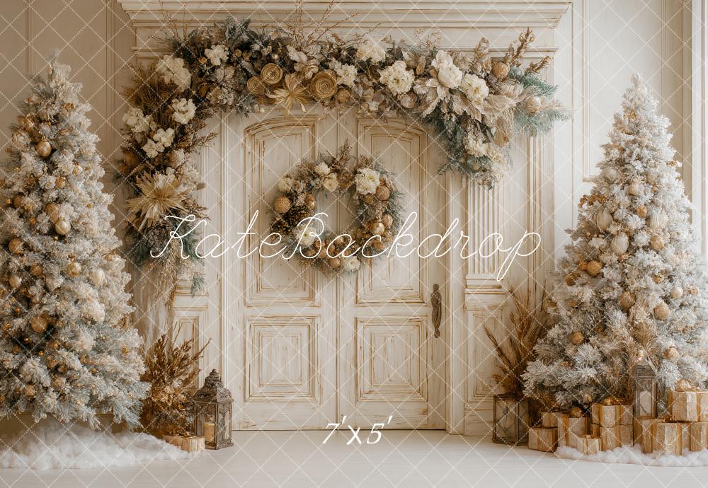 Kate Christmas Floral Arch Snowy Trees Backdrop Designed by Ashley Paul