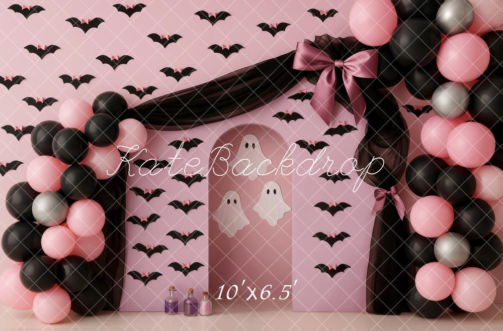 Kate Halloween Bats Ghosts Balloons Pink Backdrop Designed by Patty Robert