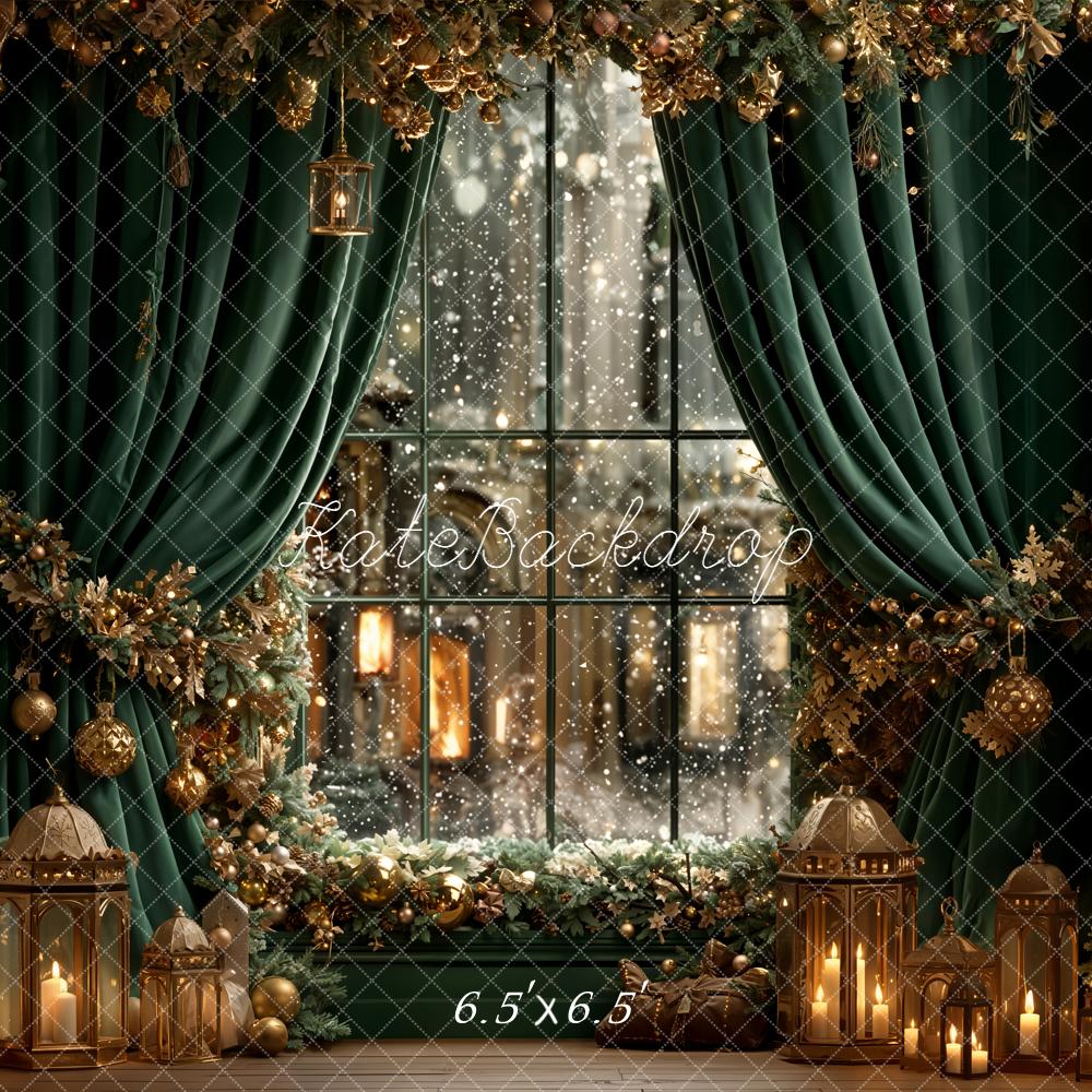 Kate Christmas Green Curtains Window Garland Backdrop Designed by Emetselch -UK