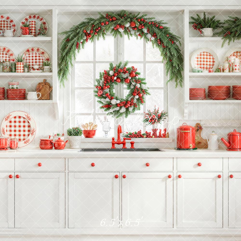Kate Christmas Kitchen Garland White Backdrop Designed by Emetselch