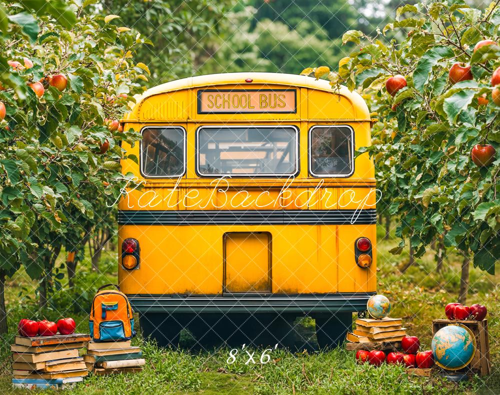 Kate Back To School Bus Apple Orchard Fleece Backdrop Designed by Emetselch