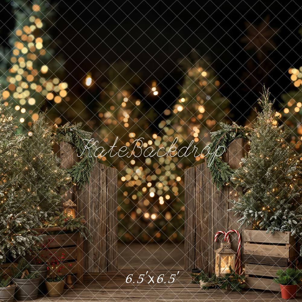 Kate Christmas Trees Wooden Fence Bokeh Backdrop Designed by Emetselch -UK