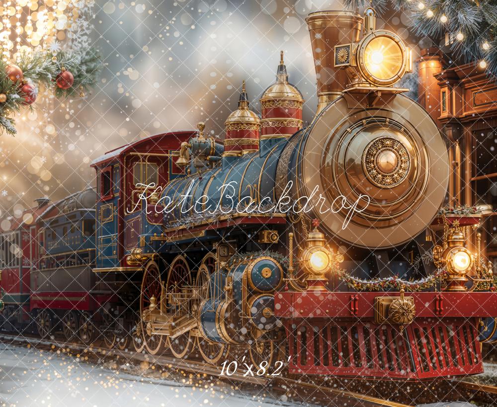 Kate Polar Train Nutcracker Clock Christmas Fleece Backdrop Designed by Emetselch