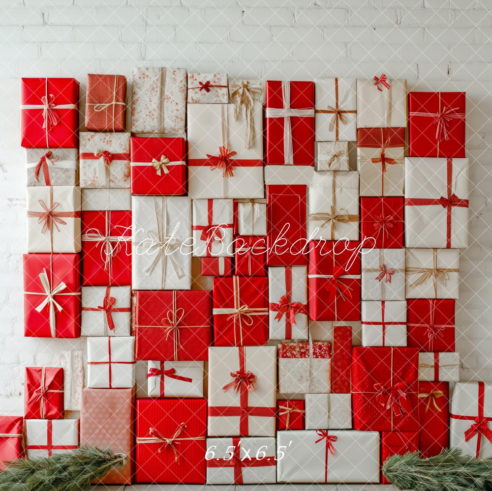 Kate Christmas Red White Gift Wall Backdrop Designed by Patty Robert
