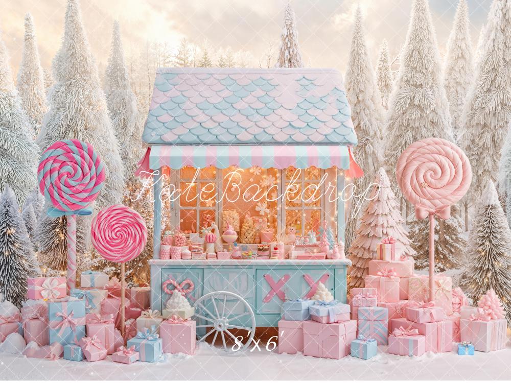 Kate Winter Candy Cart Lollipop Presents Pastel Backdrop Designed by Emetselch -UK
