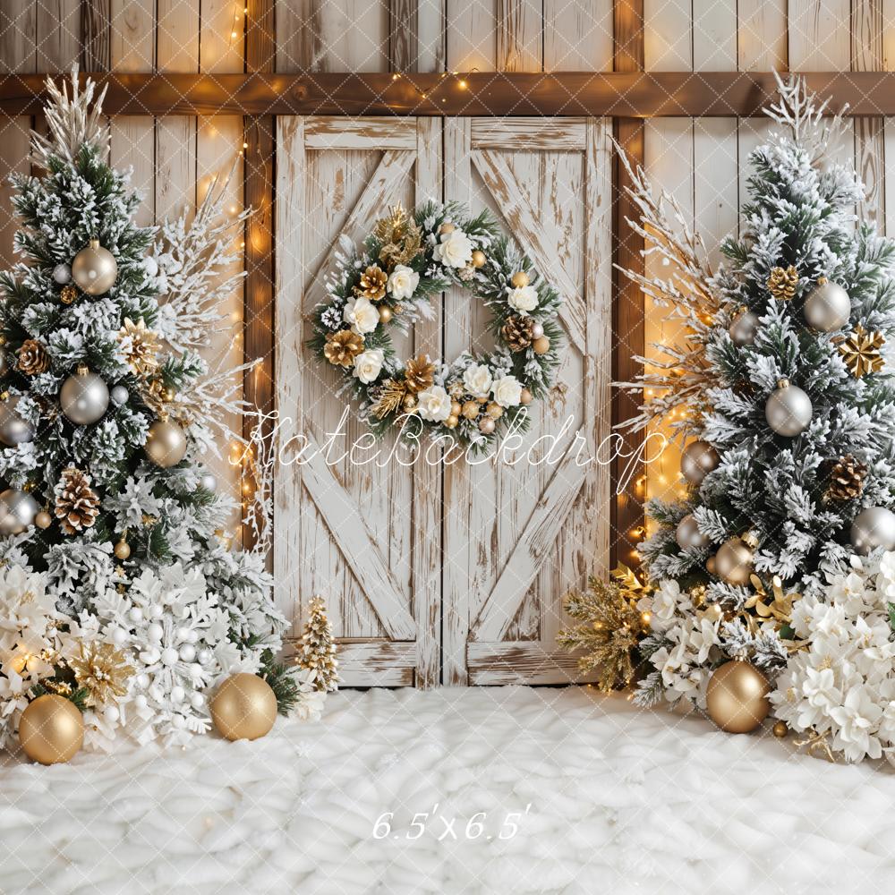 On Sale Kate Christmas Wreath Trees Rustic Door Backdrop Designed by Emetselch -UK