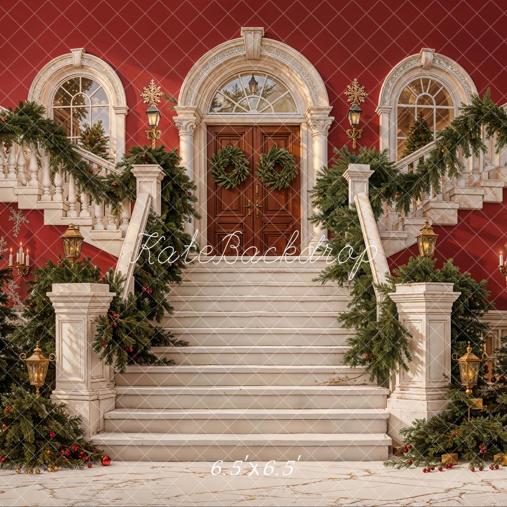 Kate Christmas Cascading Stairs Garland Trees Backdrop Designed by Emetselch -UK