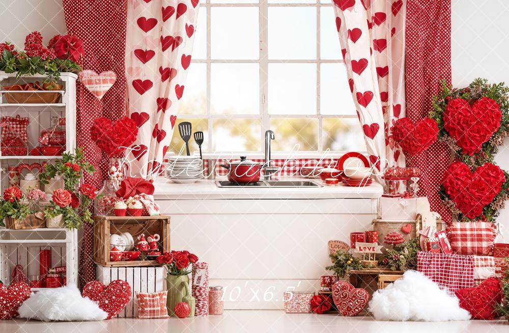 Kate Valentines Kitchen Window Hearts Fleece Backdrop Designed by Emetselch -UK