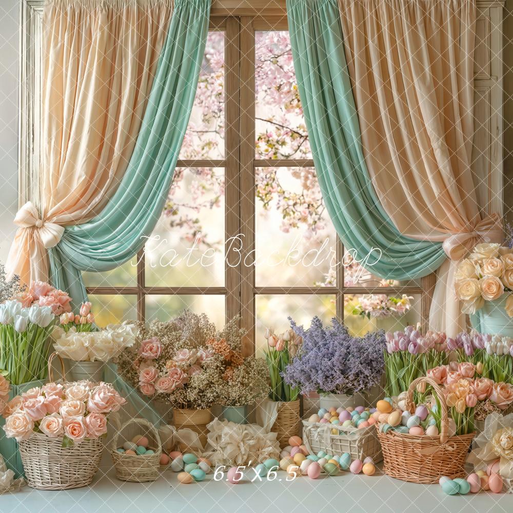Kate Easter Eggs Flowers Pastel Window Backdrop Designed by Emetselch