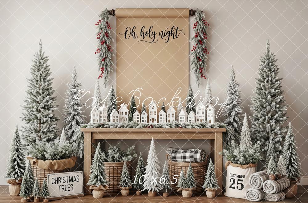 Kate Christmas Miniature Houses Snowy Trees Backdrop Designed by Patty Robert