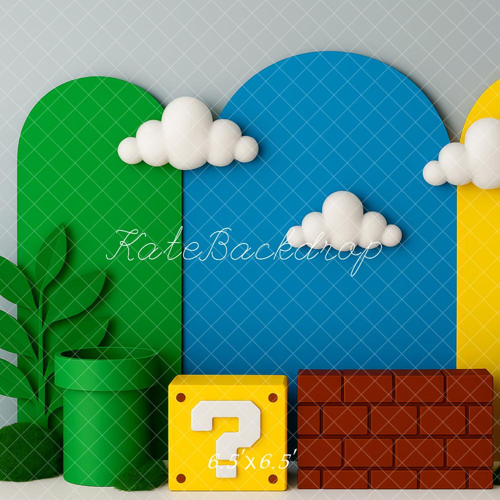 Kate Game Pipes Block Brick Clouds Backdrop Designed by Patty Robert