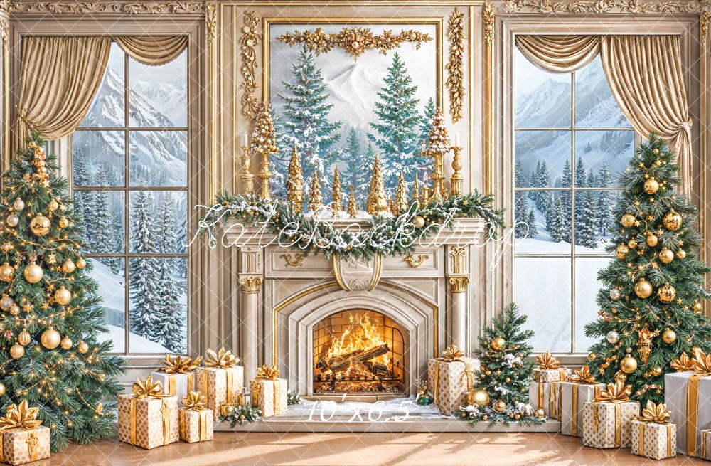 Kate Christmas Gold Fireplace Window Backdrop Designed by Emetselch -UK