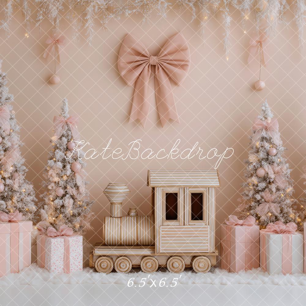 Kate Christmas Train Pink Trees Gifts Backdrop Designed by Patty Robert