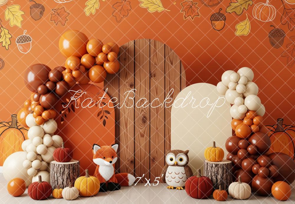 Kate Autumn Leaves Balloons Fox Owl Pumpkins Backdrop Designed by Patty Robert