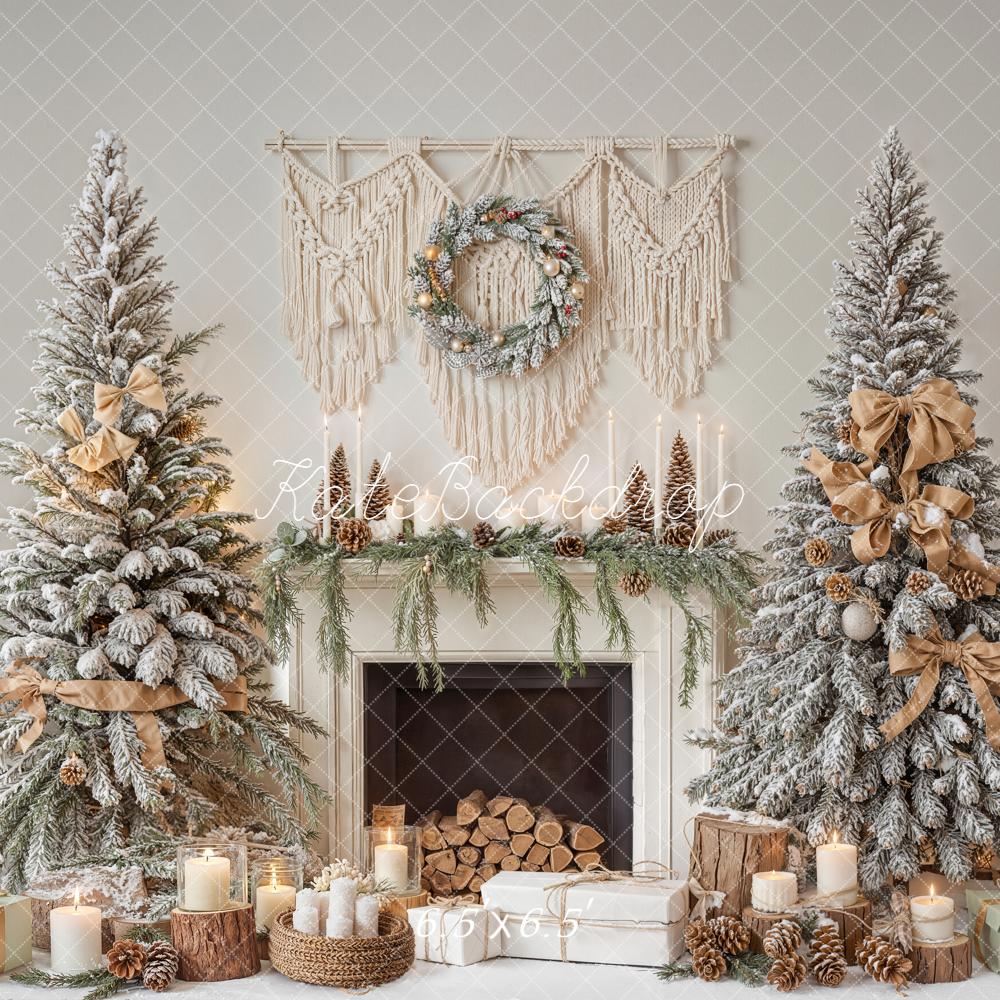Kate Christmas Snowy Trees Fireplace Garland Backdrop Designed by Emetselch