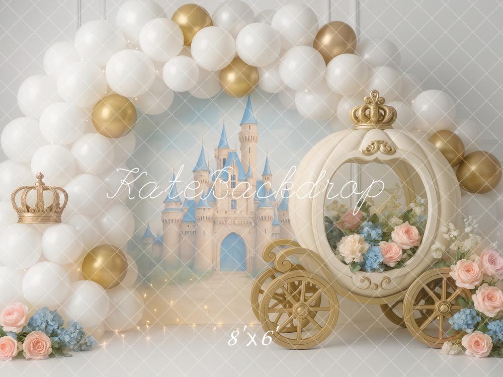 Kate Fairy Fantasy Castle Carriage Florals Balloons Backdrop Designed by Ashley Paul -UK
