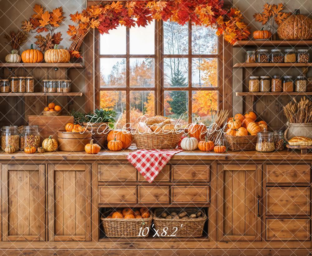 Kate Autumn Kitchen Pumpkins Fleece Backdrop Designed by Emetselch -UK