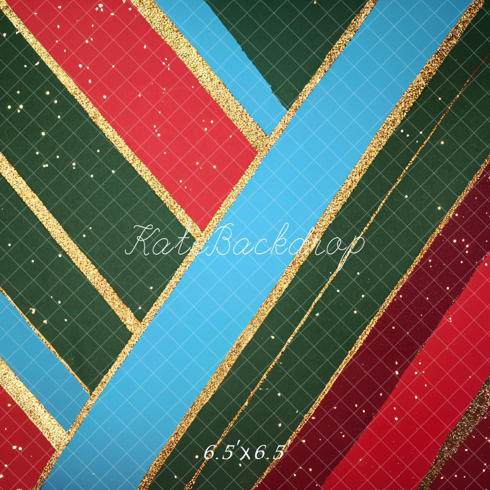 Kate Christmas Plaid Diagonal Stripes Glitter Backdrop Designed by Emetselch -UK