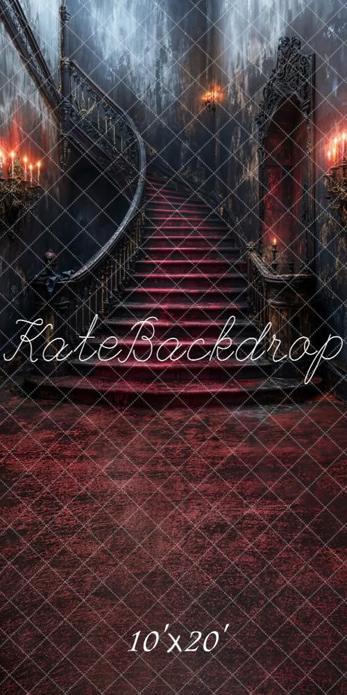 Kate Halloween Cascading Stairs Red Carpet Gothic Backdrop Designed by Emetselch -UK