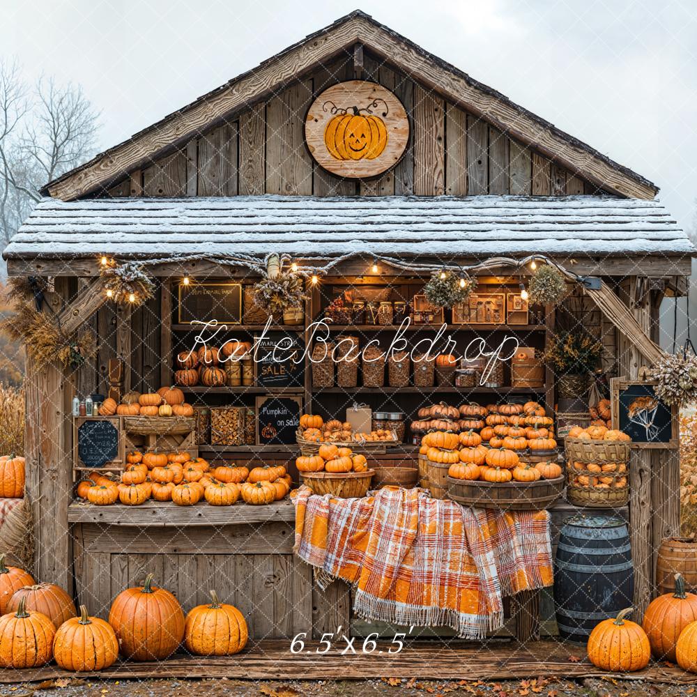 Kate Autumn Pumpkin Market Wooden Shed Backdrop Designed by Emetselch