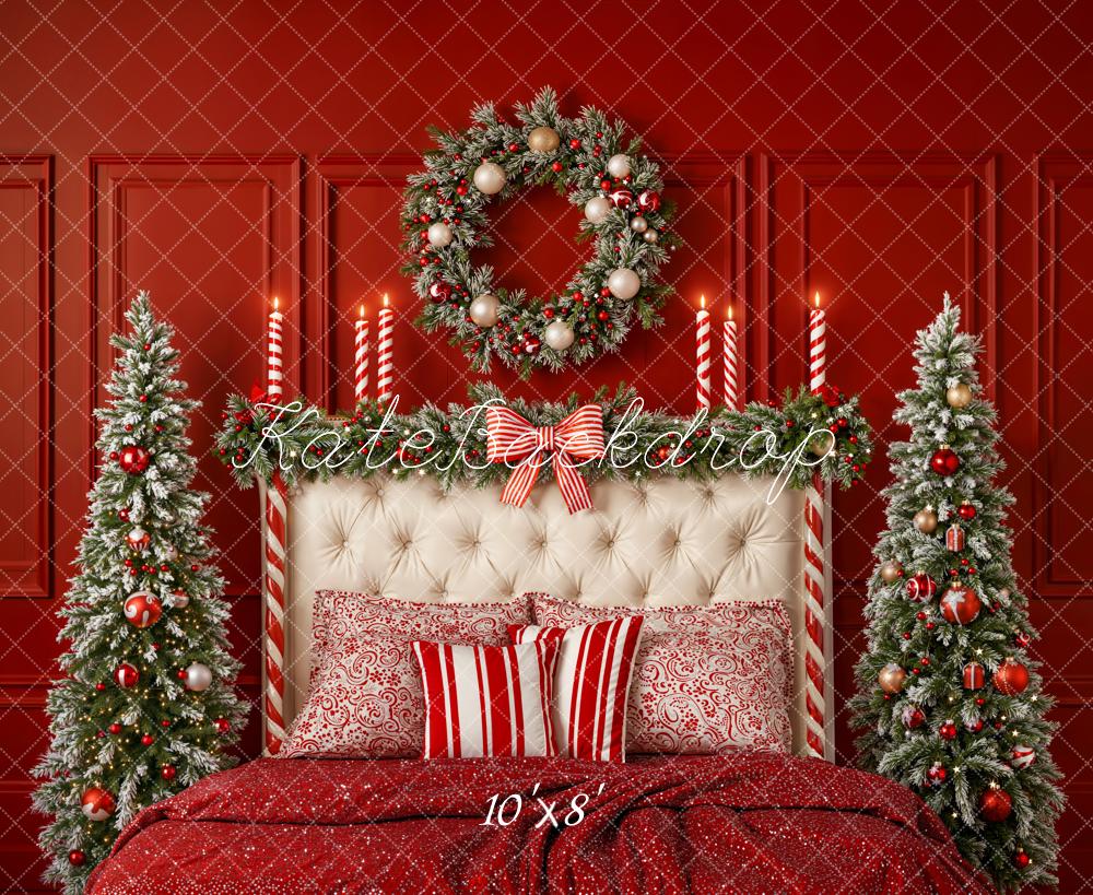 Kate Christmas Red Wall Bed Garland Trees Fleece Backdrop Designed by Emetselch -UK