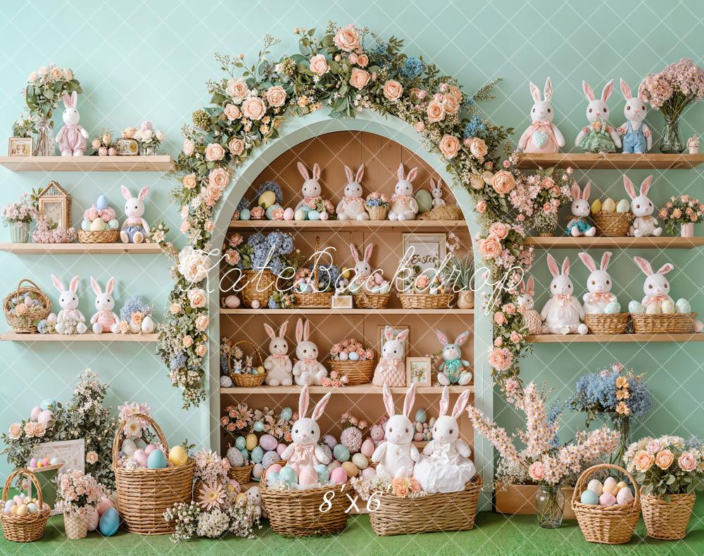 Kate Easter Bunny Arch Shelves Pastel Fleece Backdrop Designed by Emetselch