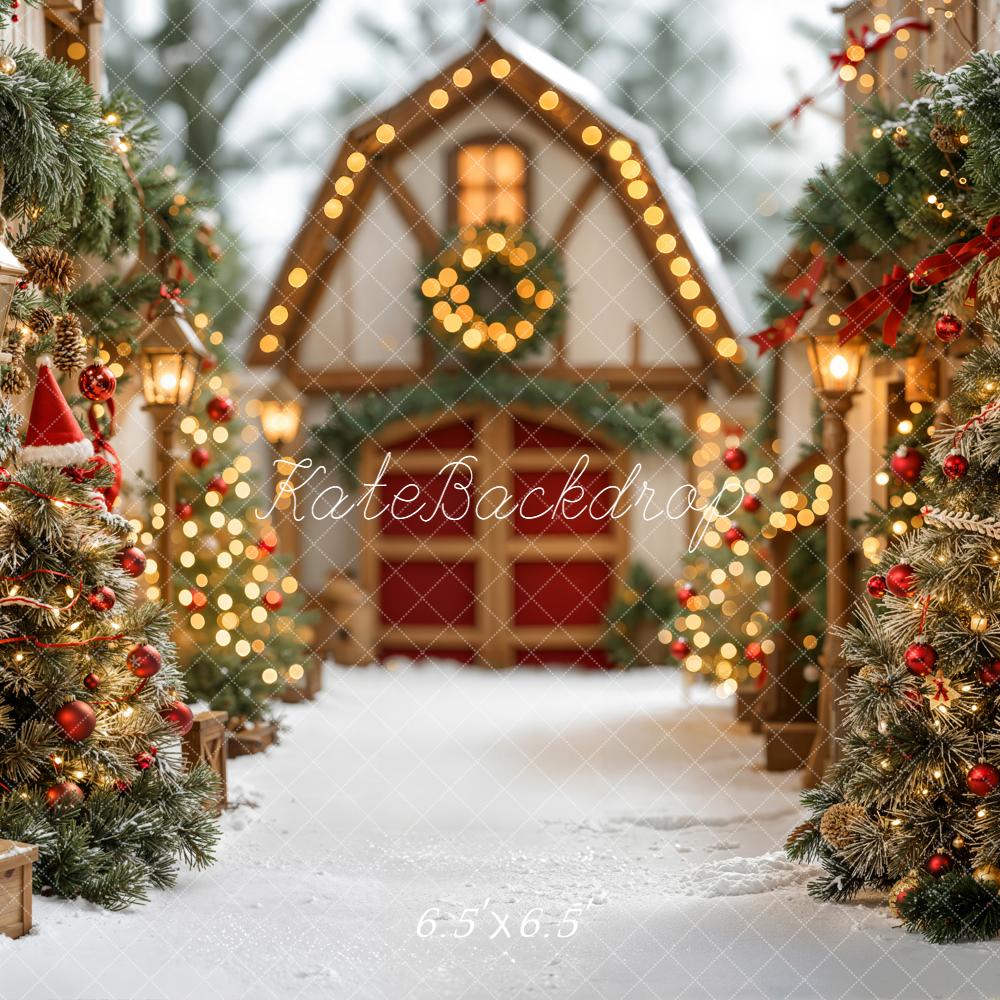 Kate Christmas Village Pine Trees Lanterns Backdrop Designed by Emetselch -UK
