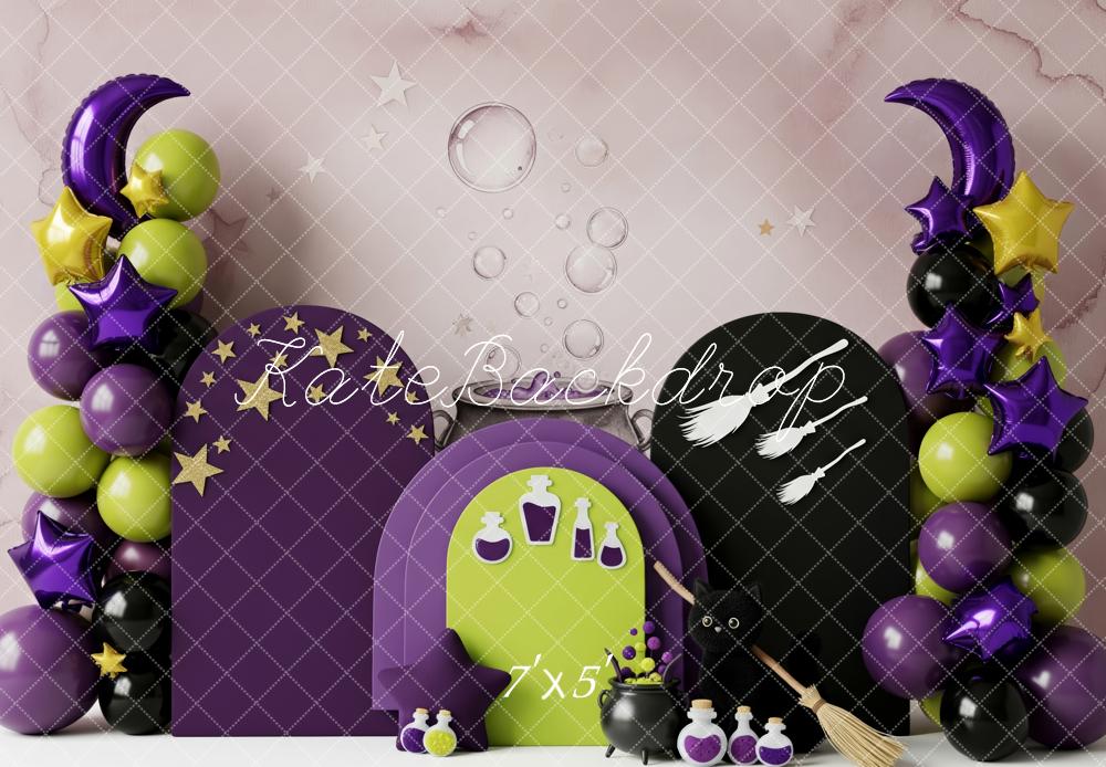 Kate Halloween Broomsticks Potions Balloons Purple Backdrop Designed by Patty Robert