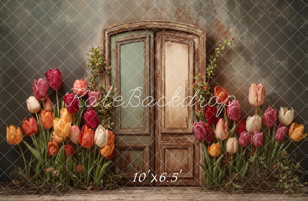 Kate Vintage Door Tulips Backdrop Designed by Emetselch