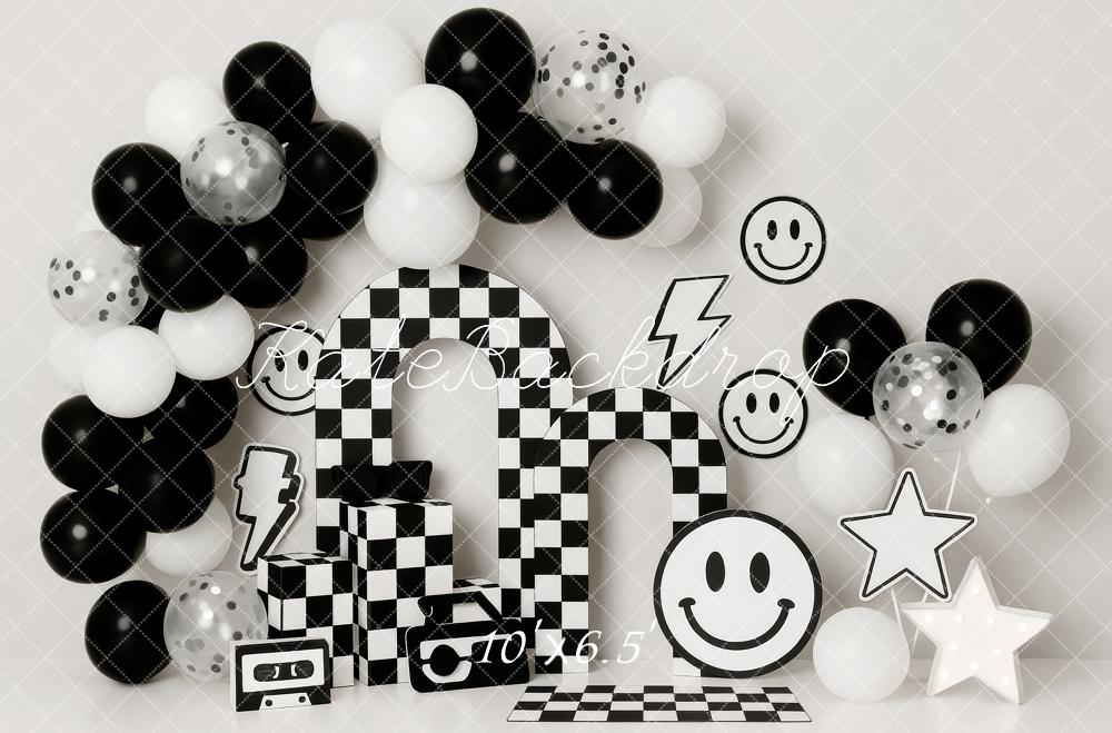 Kate Checkered Balloons Smiley Cake Smash Backdrop Designed by Patty Robert